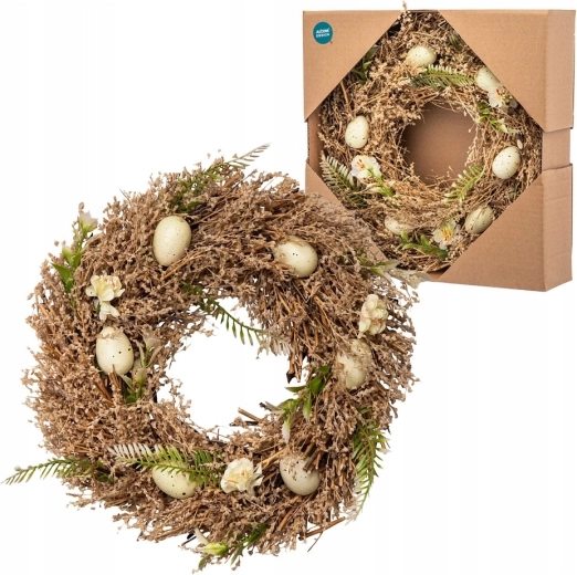 Pavasarinis boho stiliaus vainikas, smėlinės spalvos, 30 cm