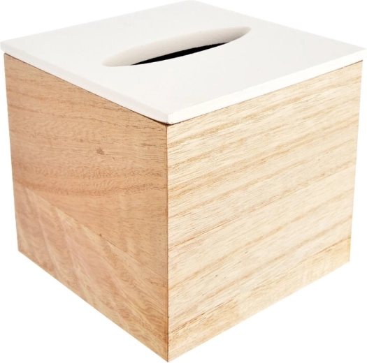 Beige and white tissue box cover 14 × 14 × 13 cm