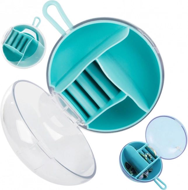 Kelioninė apvali papuošalų dėžutė su skyreliais