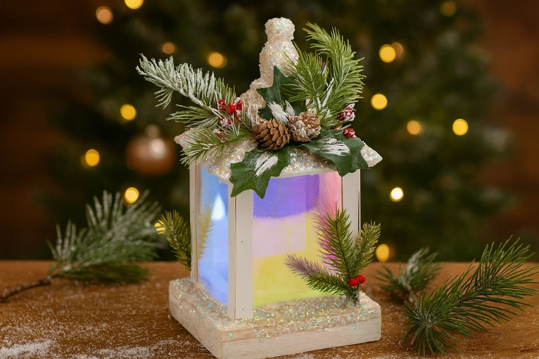 Kalėdinis baltas LED žibintas 15 × 15 × 32 cm