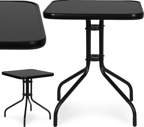 Kvadratinis sodo stalas 60 cm iš grūdinto stiklo, juodas MultiGarden