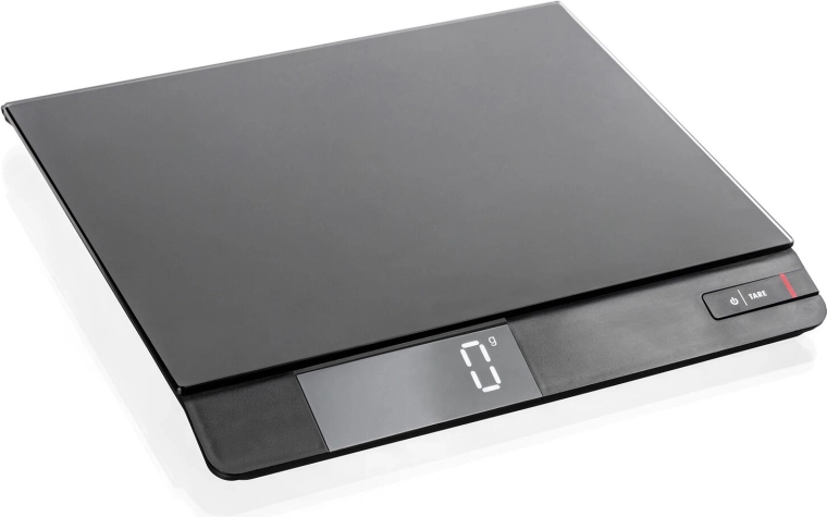Skaitmeninės virtuvinės svarstyklės 15 kg CULINARIA Black – plonos stiklinės svarstyklės su LED ekranu