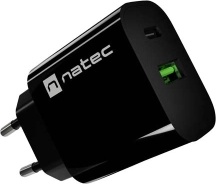 Tinklo įkroviklis Natec Ribera 20 W, USB-A + USB-C, juodas