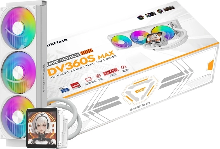DarkFlash DV360S Max white 360 mm AIO liquid CPU cooler with LCD display