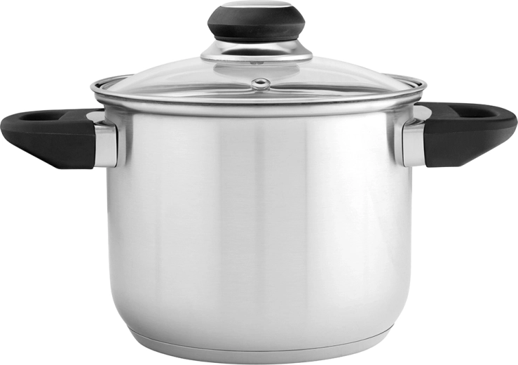 Altom Design Emilio nerūdijančio plieno aukštas puodas 2,3 l su stikliniu dangčiu, 16 cm