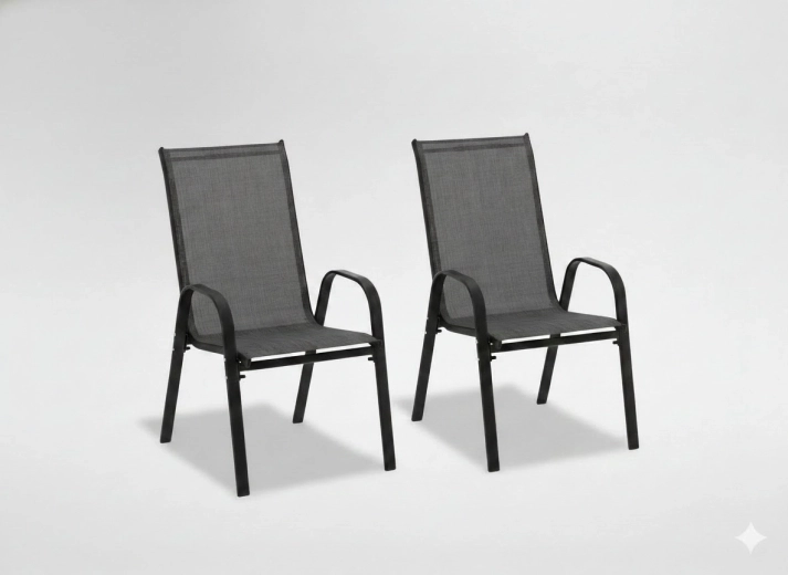 Set of 2 steel garden chairs with textilene, black