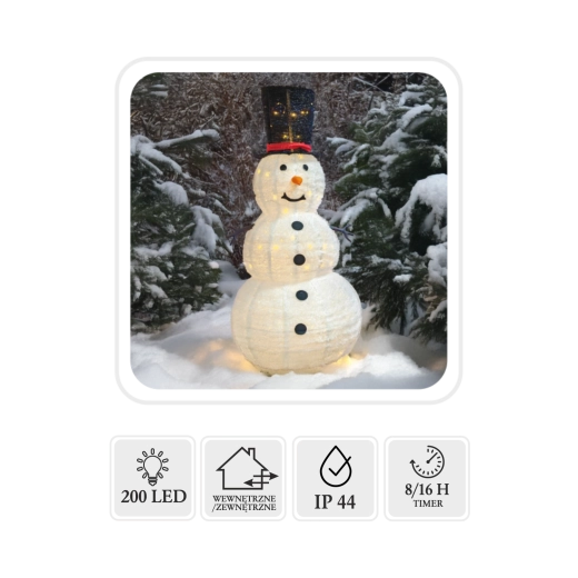 Christmas LED Snowman 1.8 m, 200 LEDs, Warm White, Indoor/Outdoor