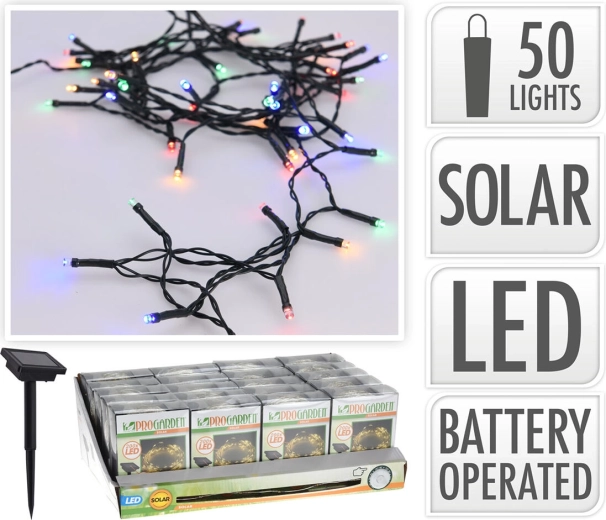 Solar string lights 2 m, 50 LED, multicolor, green wire