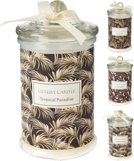 Scented candle in a glass jar with lid – Tropical Paradise, Jungle Safari, Island Palm