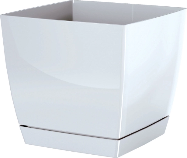 Kvadratinis vazonas Coubi Square su padėkliuku 12 cm, baltas