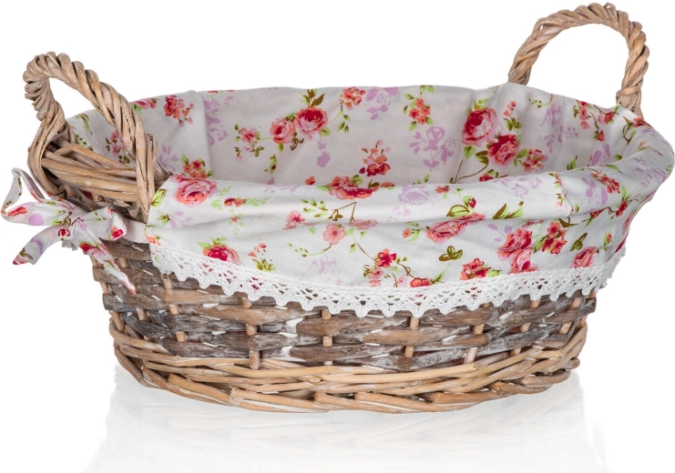 Apvalus pintas krepšelis su audiniu ROSES 30 × 12 cm su rankenomis