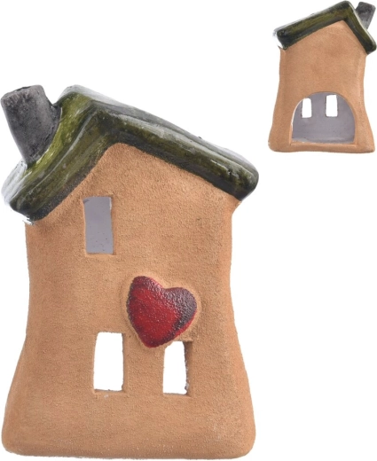 Beige ceramic house candle holder
