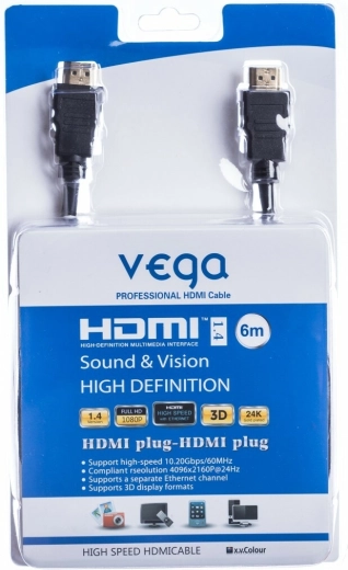 HDMI kabelis 6 m 10.2 Gb/s juodas VEGA