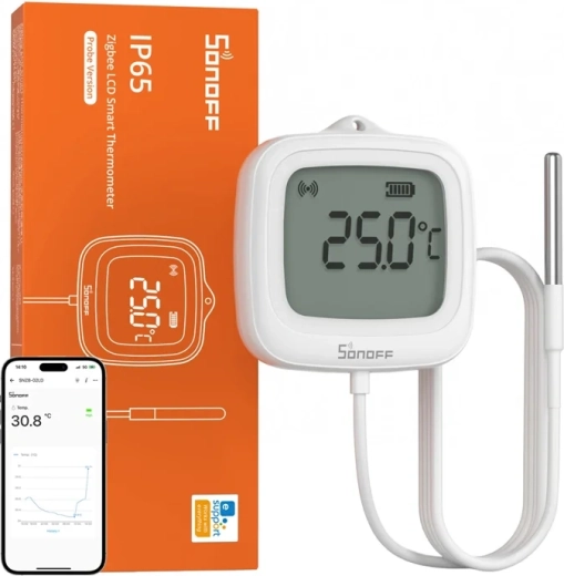 Zigbee temperatūros jutiklis SONOFF SNZB-02LD su LCD ekranu ir zondu