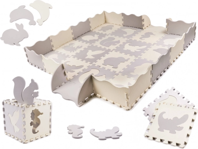 Putos edukacinis dėlionės kilimėlis, pilkas ir ecru, 36 dalys, 150 × 150 cm