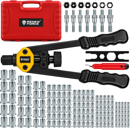 Lever-operated hand rivet nut pliers for Renew Force M3–M12 rivet nuts