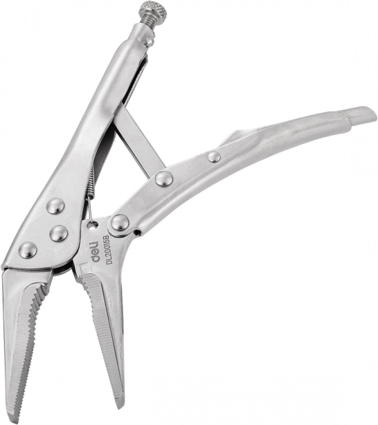 Ilgos replės su fiksatoriumi Deli Tools, sidabrinės