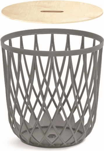 Universal basket with wooden lid 39 cm – stone grey