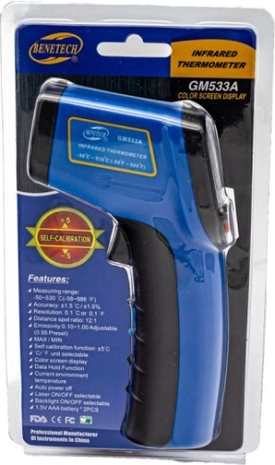 Non-contact infrared laser thermometer (pyrometer) Benetech -50 to 530 °C, blue - 1 piece