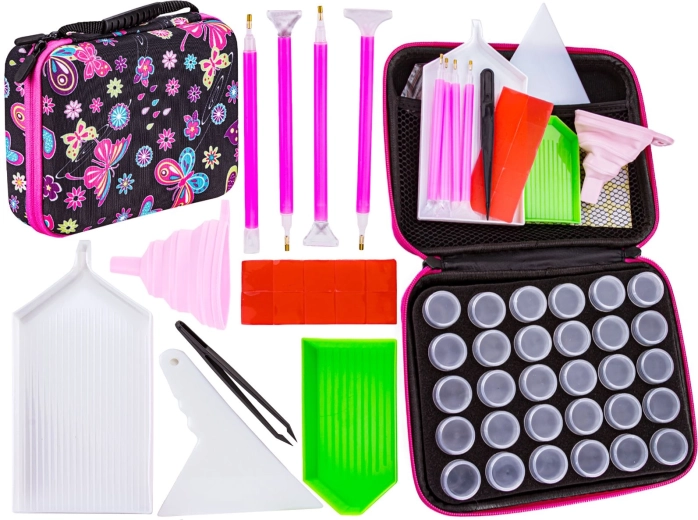 Accessories for diamond painting – colorful case with 30 jars and accessories