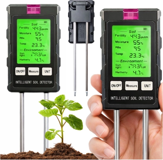 Skaitmeninis dirvožemio matuoklis 6-in-1 su LCD – drėgmė, pH, temperatūra, šviesa ir derlingumas