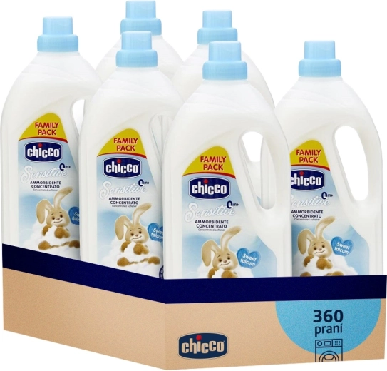 Chicco Baby Sensitive audinių minkštiklis „Saldus pudras“, koncentruotas 1,5 l (60 skalbimų), 6× pakuotė