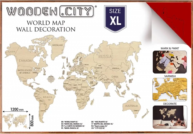 WOODEN CITY wooden 3D world map for the wall XL – Coral