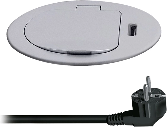 Solight įmontuojamas lizdas 1x 230 V + USB-C PD 20 W, 2 m, sidabrinis