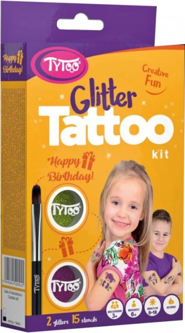 TyToo vaikiškas blizgančių laikinų tatuiruočių rinkinys Happy Birthday
