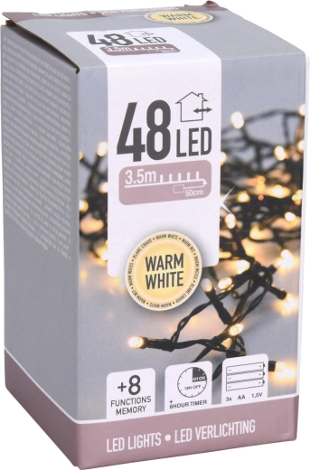 Kalėdinės LED lemputės 3,5 m, 48 LED, šilta balta, 8 funkcijos, laikmatis