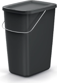 Šiukšliadėžė 25 l iš perdirbto plastiko su dangčiu KEden COMPACTA Q BASIC – juoda