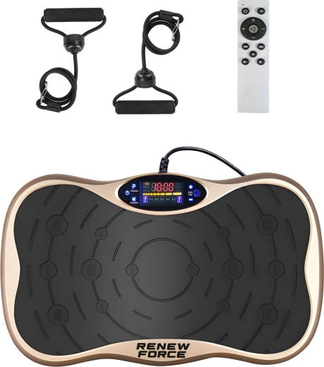 Vibracinė treniruočių platforma Renew Force gold su Bluetooth ir pasipriešinimo gumomis
