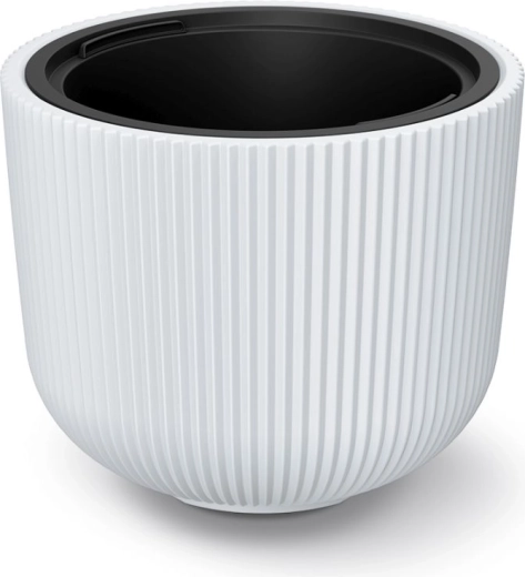 Milly planter with insert 47 cm – white, ribbed plastic flower pot