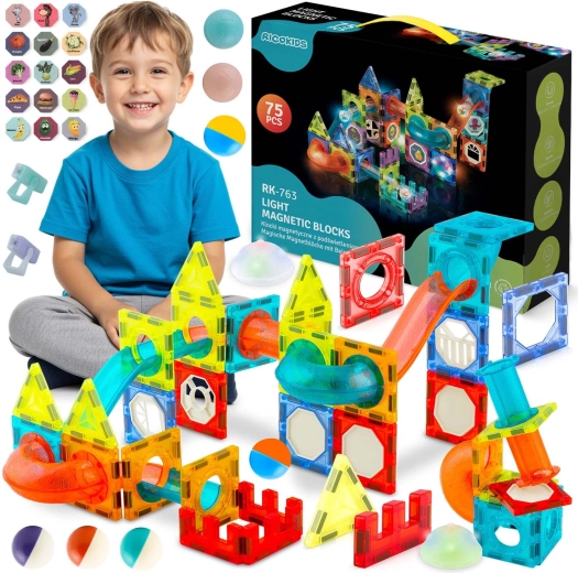 Ricokids magnetic glow-in-the-dark building set – Marble Run XL (70+ pieces)