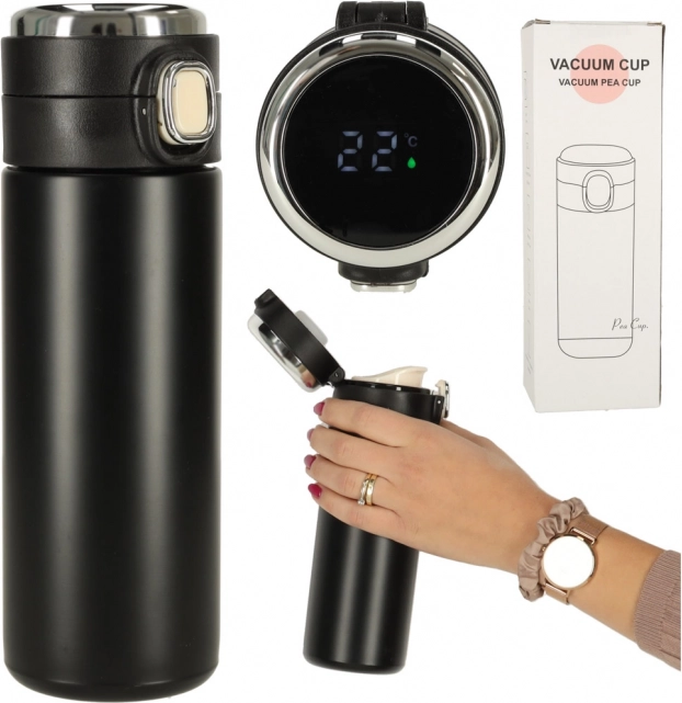 Termo puodelis su snapeliu ir LED ekranu, 420 ml, juodas
