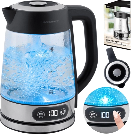 Stiklinis elektrinis virdulys su temperatūros reguliavimu 1,8 l 2200 W BERDSEN