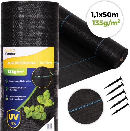 Agrotekstilis nuo piktžolių 135 g/m² 1,1×50 m su kaiščiais, MultiGarden