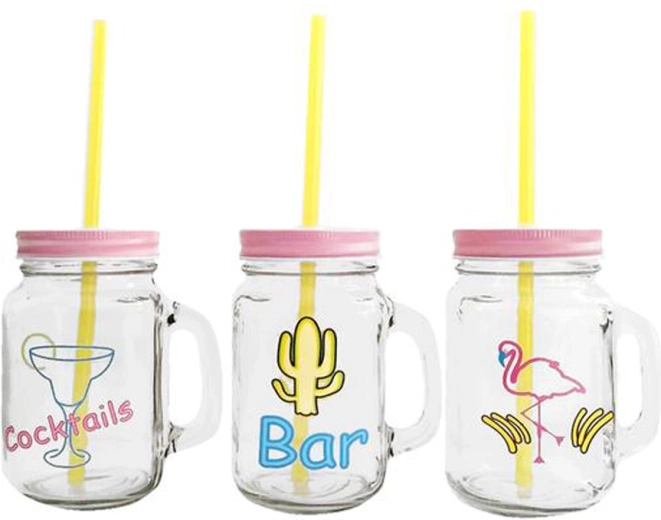 Mason Jar with Lid and Straw 450 ml – Summer