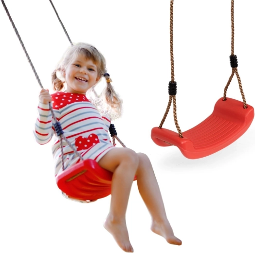 Hanging garden swing for children with a red plastic seat - 1 piece
