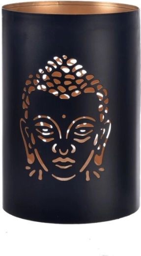 Metal Buddha Candle Holder, Black & Gold, 12 cm