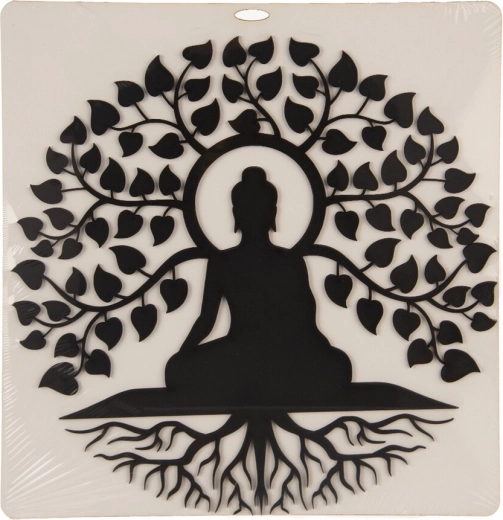 Wooden wall decoration Buddha and Tree of Life, black, 35 × 35 cm