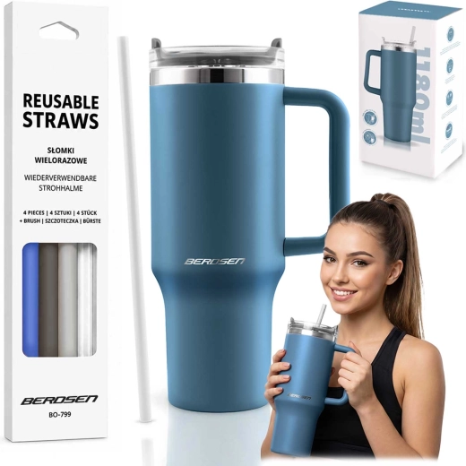 Berdsen termopuodelis su šiaudeliu 1180 ml, tamsiai mėlynas
