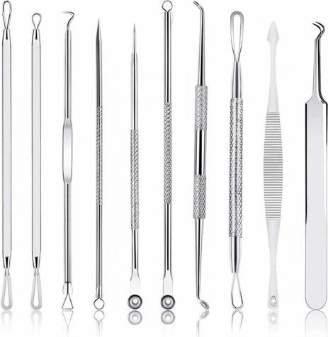 Juodagalvių, komedonų ir aknės šalinimo rinkinys – 10 dalių nerūdijančio plieno komplektas