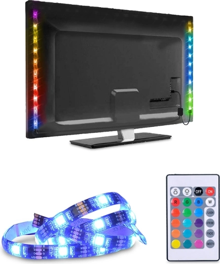 Solight LED RGB juosta televizoriui ir kompiuteriui, 2 × 50 cm, USB, su jungikliu ir nuotolinio valdymo pulteliu