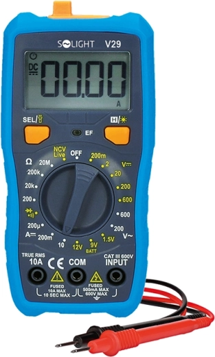 Solight True RMS digital multimeter with NCV, 600 V / 10 A