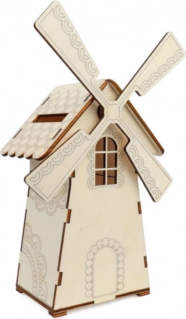 Medinė taupyklė malūno formos su šviesa