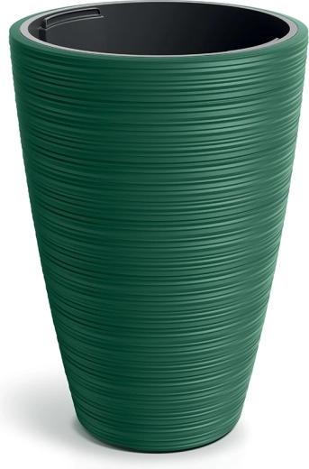 Vena Round Planter 39 cm – dark green plastic flower pot with insert