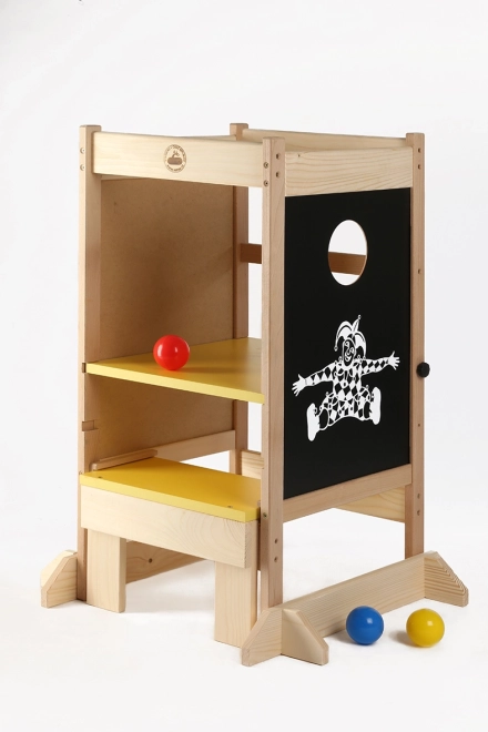 Multipurpose learning tower made of solid wood
