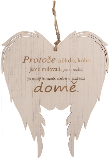 Wooden angel wings with the inscription “because someone…” 31 × 38 cm