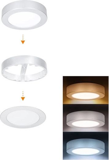 Solight vonios kambario LED mini panelis 2in1 3CCT 12 W IP54 sidabrinis apvalus - 1 vnt.